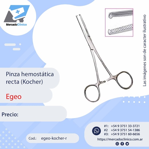 [egeo-kocher-r] Pinza hemostática recta ( Kocher ) - Egeo