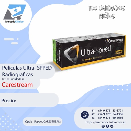 [UspeedCARESTREAM] Películas rx niño, Ultra- Speed Radiográficas
(x 100 unidades) - Carestream