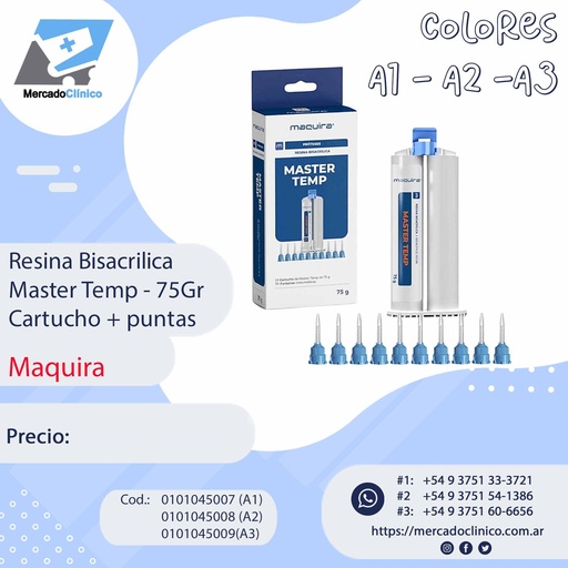 Resina Bisacrilica - Master Temp - 75Gr  -
Cartucho + puntas - MAQUIRA