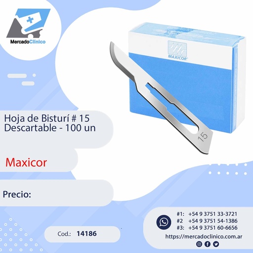 [15771] Hoja de Bisturi # 15 - descartable - 100 Unidades - MAXICOR