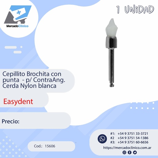 [15606] Cepillito Brochita con punta  - p/ ContraAng. 
Cerda Nylon blanca - Easydent