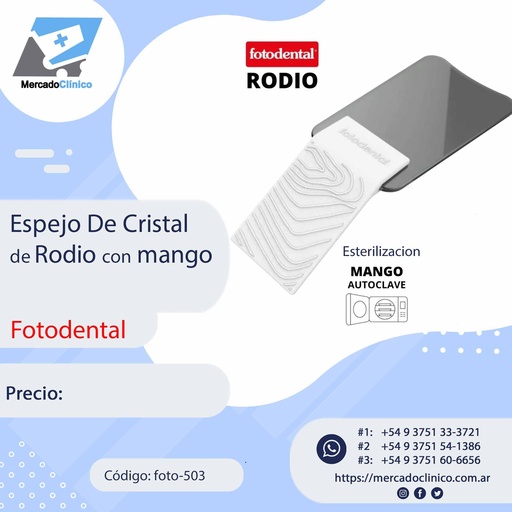 [foto-503] Espejo De Cristal de Rodio con mango - 503 -Fotodental