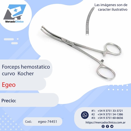 [egeo-74451] Forceps / pinza hemostático curvo  Korcher - Egeo