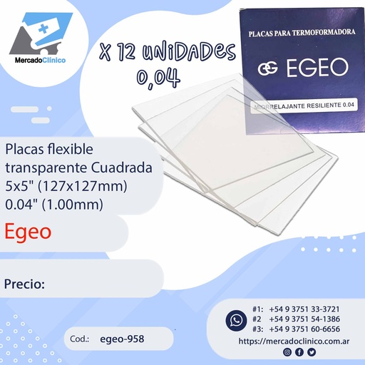 Placas flexible miorrelajante / blanqueamiento / flúor -  transparente Cuadrada 5x5" (127x127mm) - 0.04" (1.00mm) - 12 un - Egeo