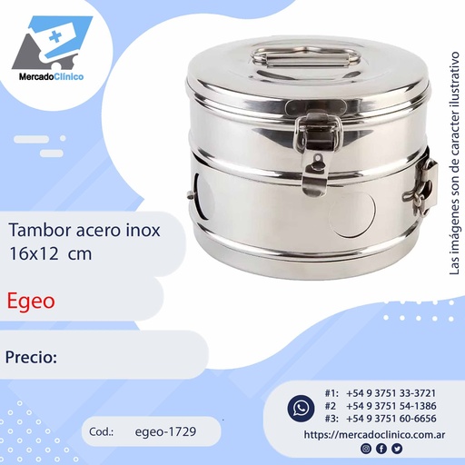 [egeo-1729] Tambor de acero Inoxidable - 16 x 12 cm - Egeo