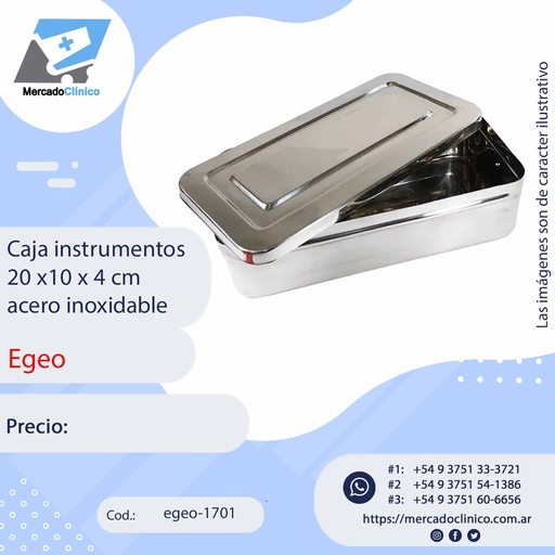 [egeo.1701] Caja instrumentos 20 x10 x 4 cm acero inoxidable - Egeo