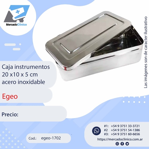 [egeo-1702] Caja instrumentos 20 x10 x 5 cm acero inoxidable - Egeo