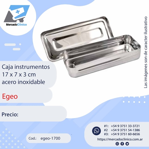 [egeo-1700] Caja instrumentos 17 x 7 x 3 cm acero inoxidable - Egeo