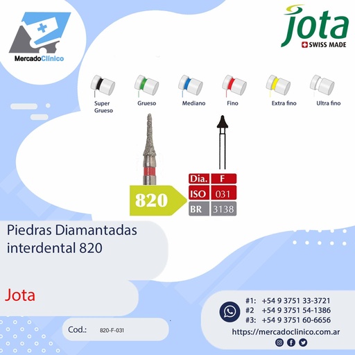 [820-F-031] Piedras diamantadas- interdental 820 - x unidad- Jota