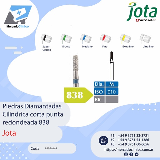 [838-M-10] Piedras diamantadas- cilíndrica corta punta redondeada 838 - x unidad - Jota