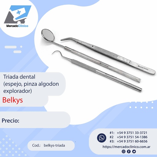 [belkys-triada] Triada Inoxidable - kit diagnostico dental 3 en 1 - BELKYS
