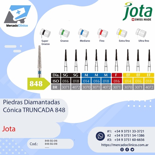 Piedras diamantadas- Cónica TRUNCADA  o Punta recta  848 - x unidad - Jota