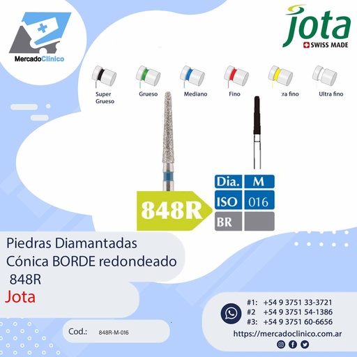 [848R-M-016] Piedras diamantadas- Cónica PUNTA redondeada  848R - x unidad - Jota