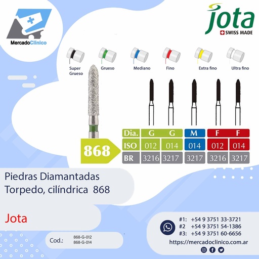 Piedras diamantadas- Torpedo cilíndrica  -  868 - x unidad - Jota