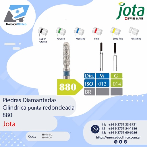 Piedras diamantadas- Torpedo cilíndrica  -  880 - x unidad - Jota