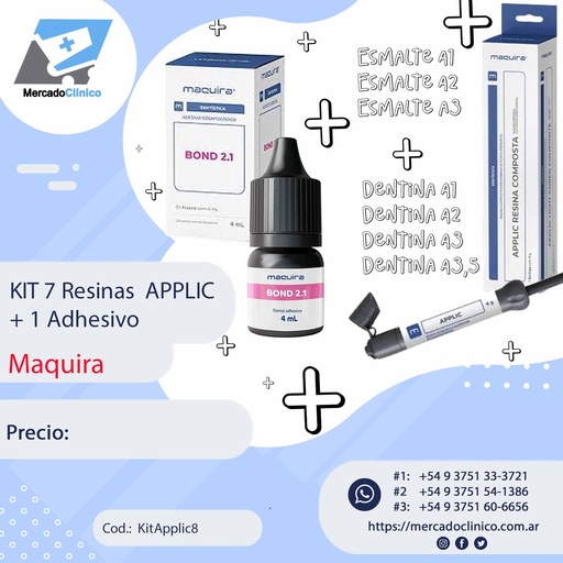 [KitApplic8] Combo / kit 7 Resinas APPLIC + 1 Adhesivo Bond 2.1 - Maquira