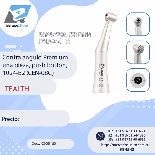 [C008160] Contra ángulo LED, Irrigación interna, push button, 1020L-M4 (CIL-01C) - TEALTH (copia)