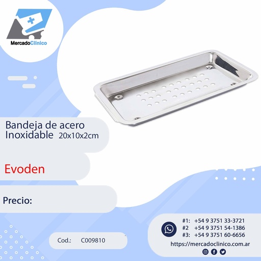 [C009810] Bandeja de acero inoxidable, perforada, 20x10x2cm - EVODEN
