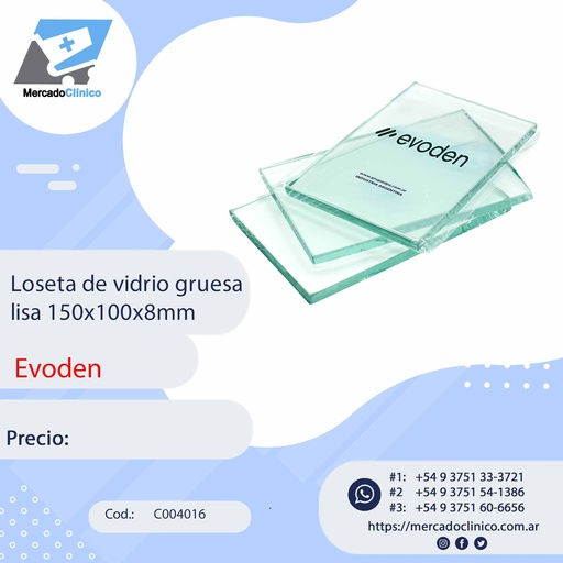 [C004016] Loseta de vidrio gruesa lisa 150x100x8mm - EVODEN