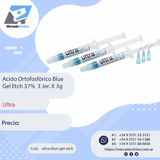 [ultra-blue-gel-etch] Ácido Ortofosfórico Blue Gel Etch 37%  3 Jer. X 3g - Ultra