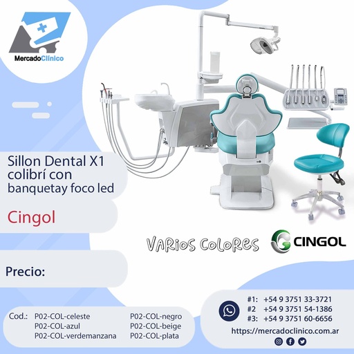Equipo sillón odontológico X1 COLIBRI, con Banqueta y foco LED - CINGOL