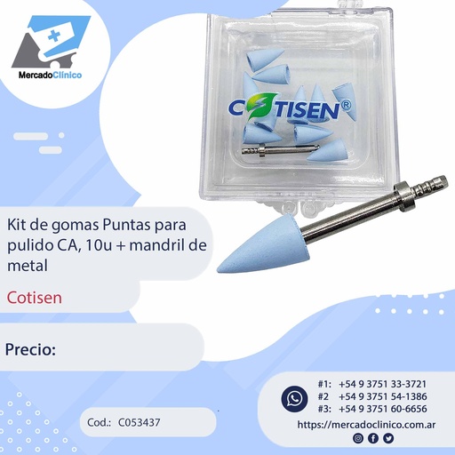[C053437] Kit de gomas Puntas para pulido CA, 10u + mandril - COTISEN