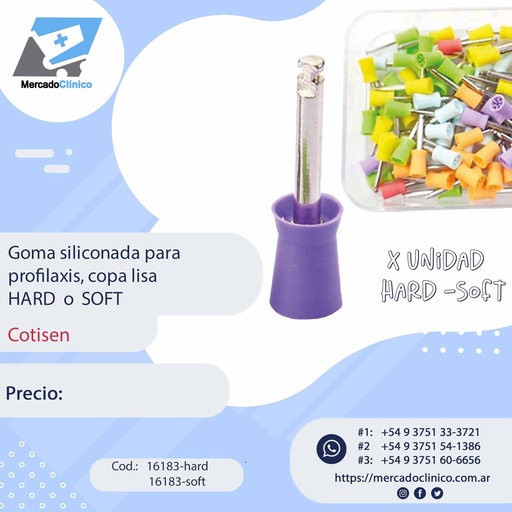 Goma siliconada para profilaxis, copa lisa HARD  o  SOFT - Cotisen