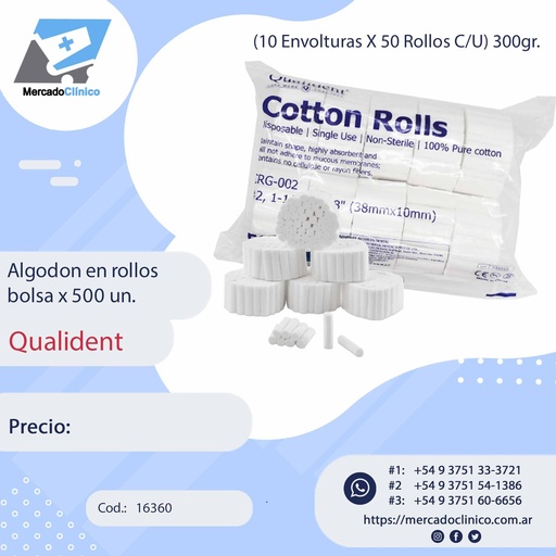 [16360] Algodón en rollos  bolsa x 500 un - Qualident