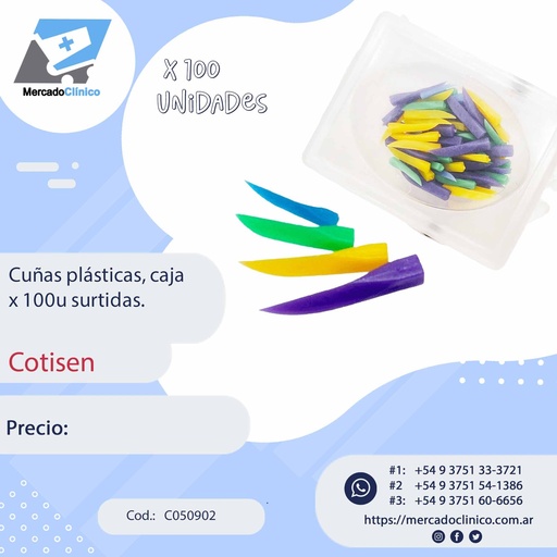 [C050902] Cuñas plásticas, caja x 100u surtidas Cotisen