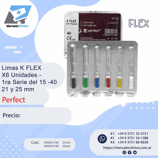 Limas K FLEX 15 al 40 (primer Serie)- X6 Unidades - 21 o 25 mm - Perfect