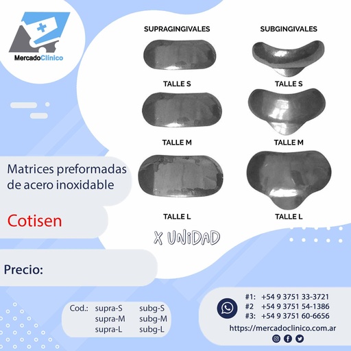 Matrices preformadas de acero inoxidable x unidad - COTISEN
