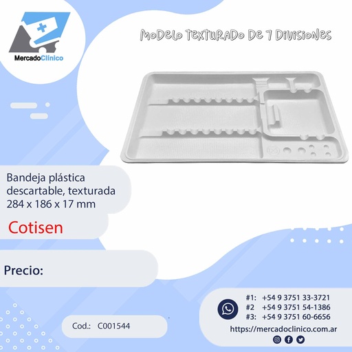 [C001544] Bandeja plástica descartable, texturada 284 x 186 x 17 mm - Cotisen