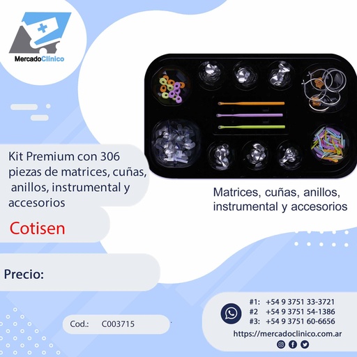 [C003715] Kit Premium con 306 piezas de matrices, cuñas, anillos, instrumental y accesorios - COTISEN