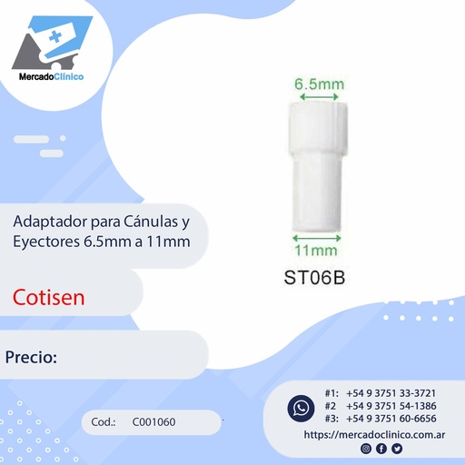 [C001060] Adaptador para Cánulas y Eyectores 6.5mm a 11mm - COTISEN