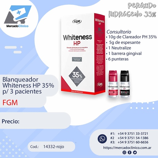 [14332-rojo] Blanqueador Whiteness HP 35% p/ 3 pacientes - FGM