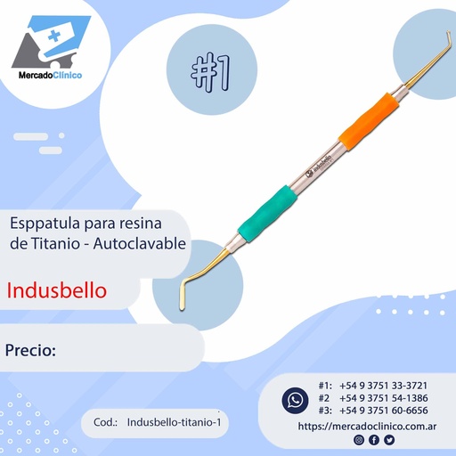 [Indusbelloi-titanio-1] Espátula Composite Titanio #1 - Mango Anatómico siliconado - Indusbello
