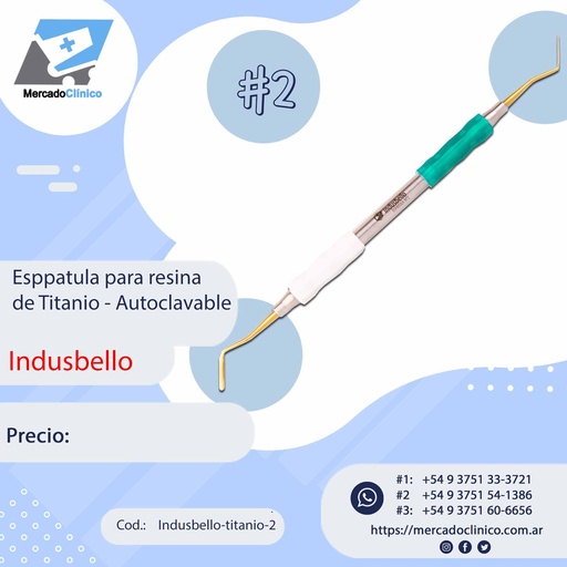 [Indusbello-titanio-2] Espátula Composite Titanio #2 - Mango Anatómico siliconado - Indusbello
