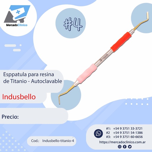 [Indusbello-titanio-4] Espátula Composite Titanio #4 - Mango Anatómico siliconado - Indusbello