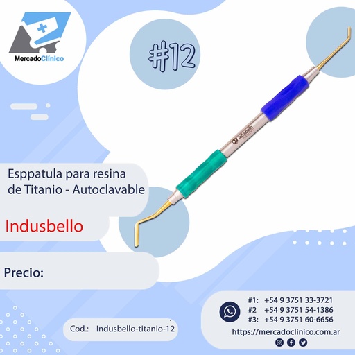 [Indusbello-titanio-12] Espátula Composite Titanio #12 - Mango Anatómico siliconado - Indusbello