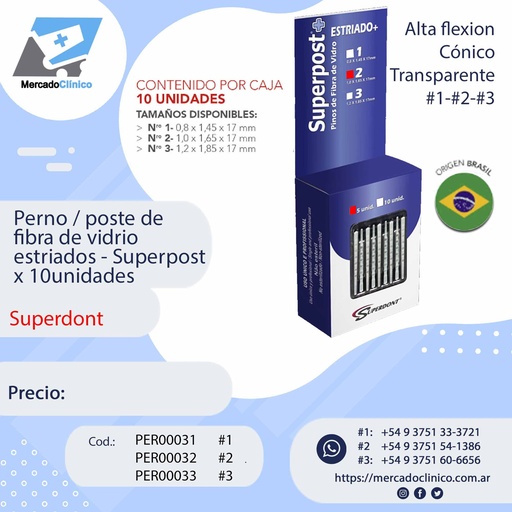Postes / perno de fibra de vidrio - Dif. tamaños - x 10 unidades - Superpost - Superdont (copia)