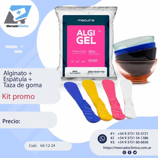 [kit-12-24] Kit Promo Alginato ALGI-GEL - Maquira + Taza siliconada +Espátula plástica Cotisen