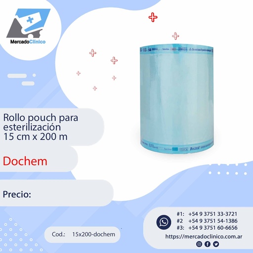 [15x200-dochem] Rollo pouch para  esterilización  15 cm x 200 m - DOCHEM
