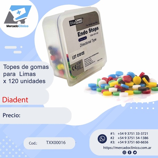 [TXX00016] Topes de gomas para limas de endodoncia x 120 - Diadent