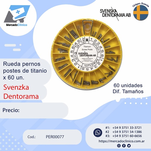 [PER00077] Rueda pernos postes de titanio  x 60 un. - Svenska Dentorama