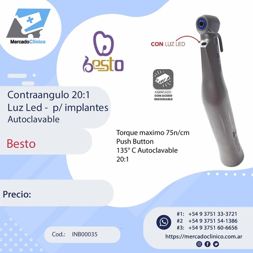 [INB00035] Contraangulo multiplicador 1:5 - Luz Led -  4 Spray - Rodamiento cerámico - Besto (copia)