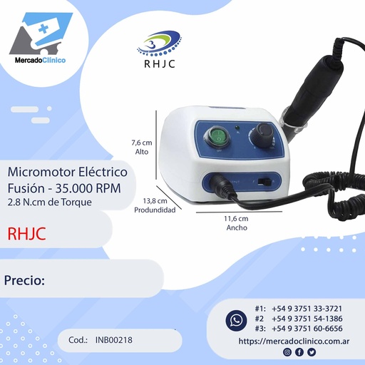 [INB00218] Micromotor eléctrico para laboratorio - Fusión - 35 RPM - RHJC