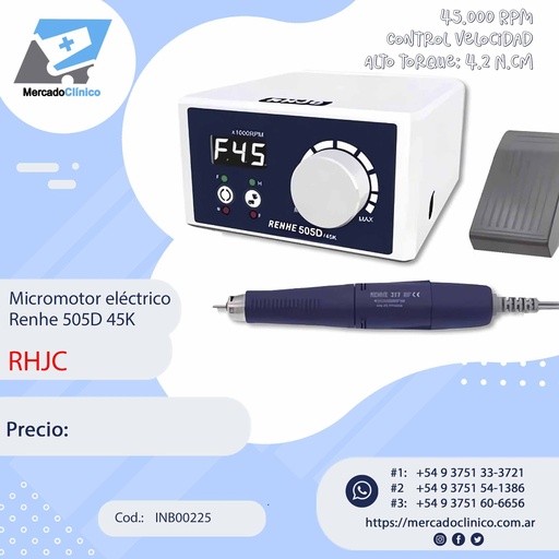 [INB00225] Micromotor eléctrico para laboratorio - RENHE 505D 45K- 45.000 RPM - RHJC
