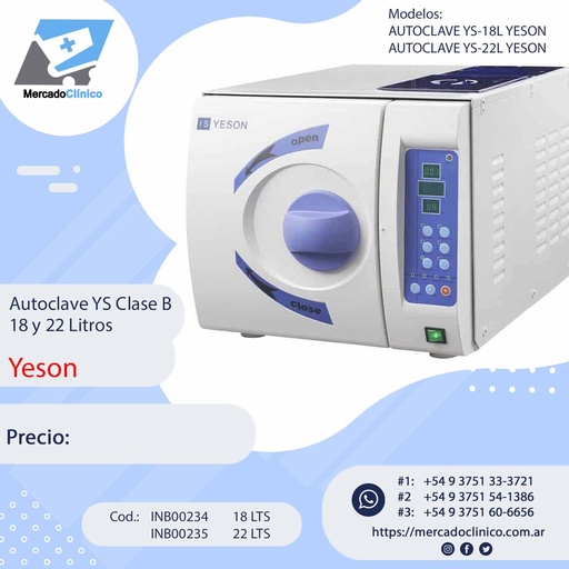 Autoclave YS Clase B - 18 y 22 Litros - Yeson