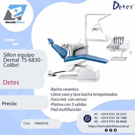 [INB00058] Sillon equipo Dental TS-6830 - Colibrí - Detes