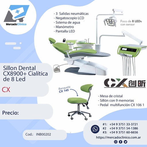 [INB00202] Equipo Sillón Dental CX8900+ Cialítica de 8 Led - CX
